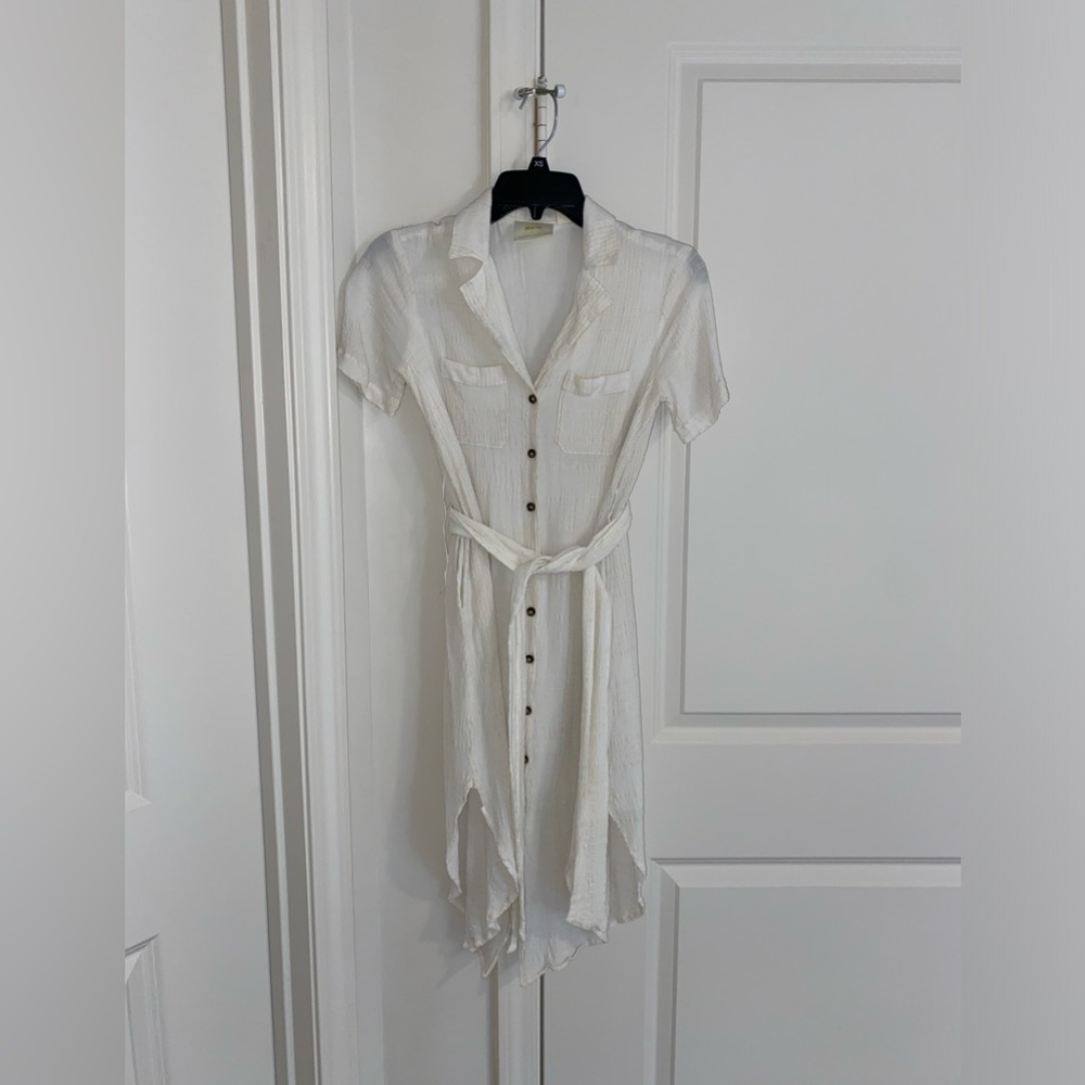 Maeve by Anthropologie cream midi tie waist dress xxsp